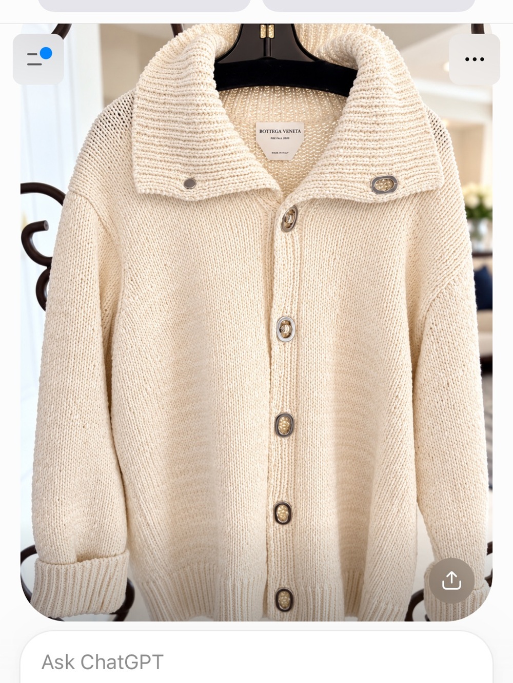 Bottega Veneta Cream Button-Front Wool Cardigan